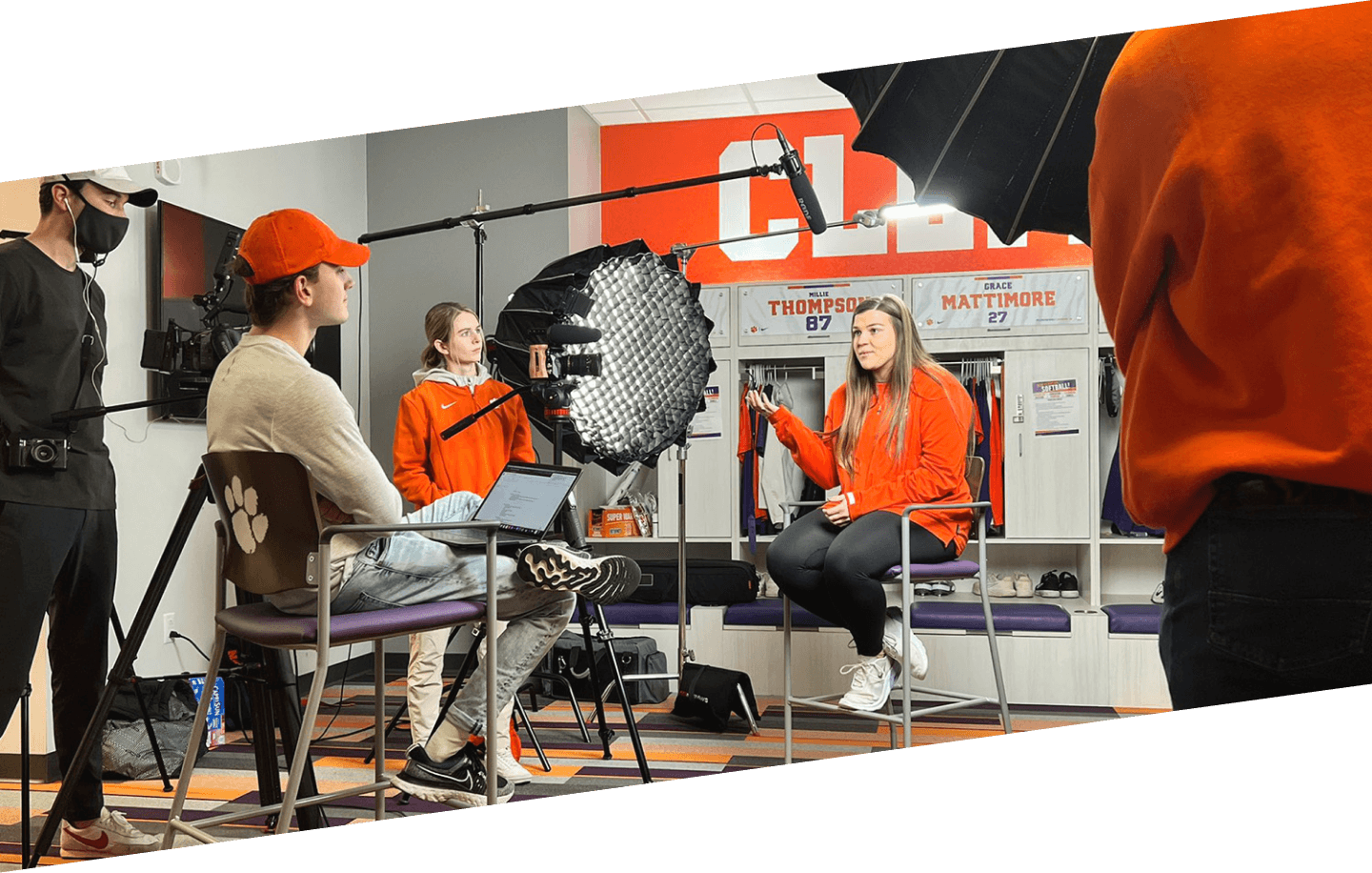 Clemson athletes being interviewed 