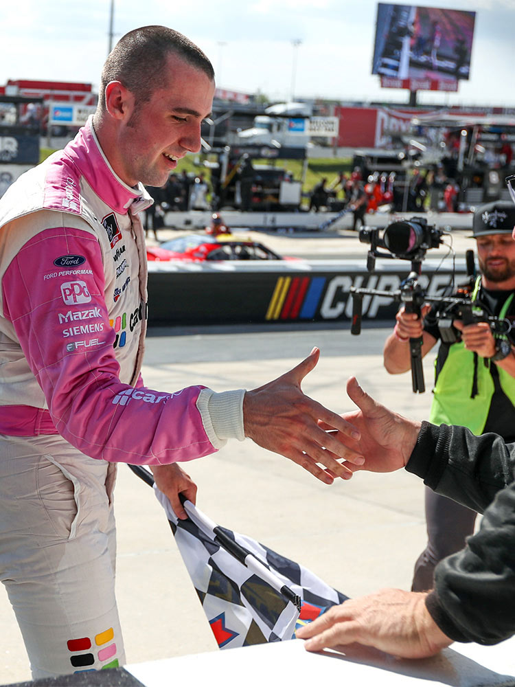 Nascar driver shaking hands