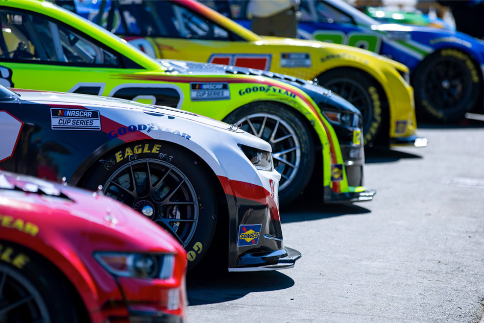 Closeup of Nascar racing cars