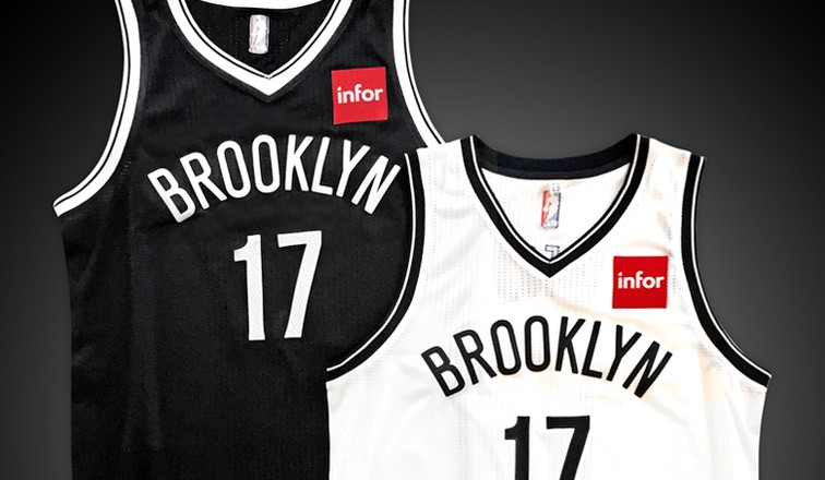 A look at the Brooklyn Nets' jerseys with the Infor logo. Photo via NBA.com