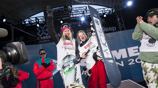 Teter (left) and Shilts (right) at Shilts' debut in the X Games. Photo via Sports Illustrated Kids