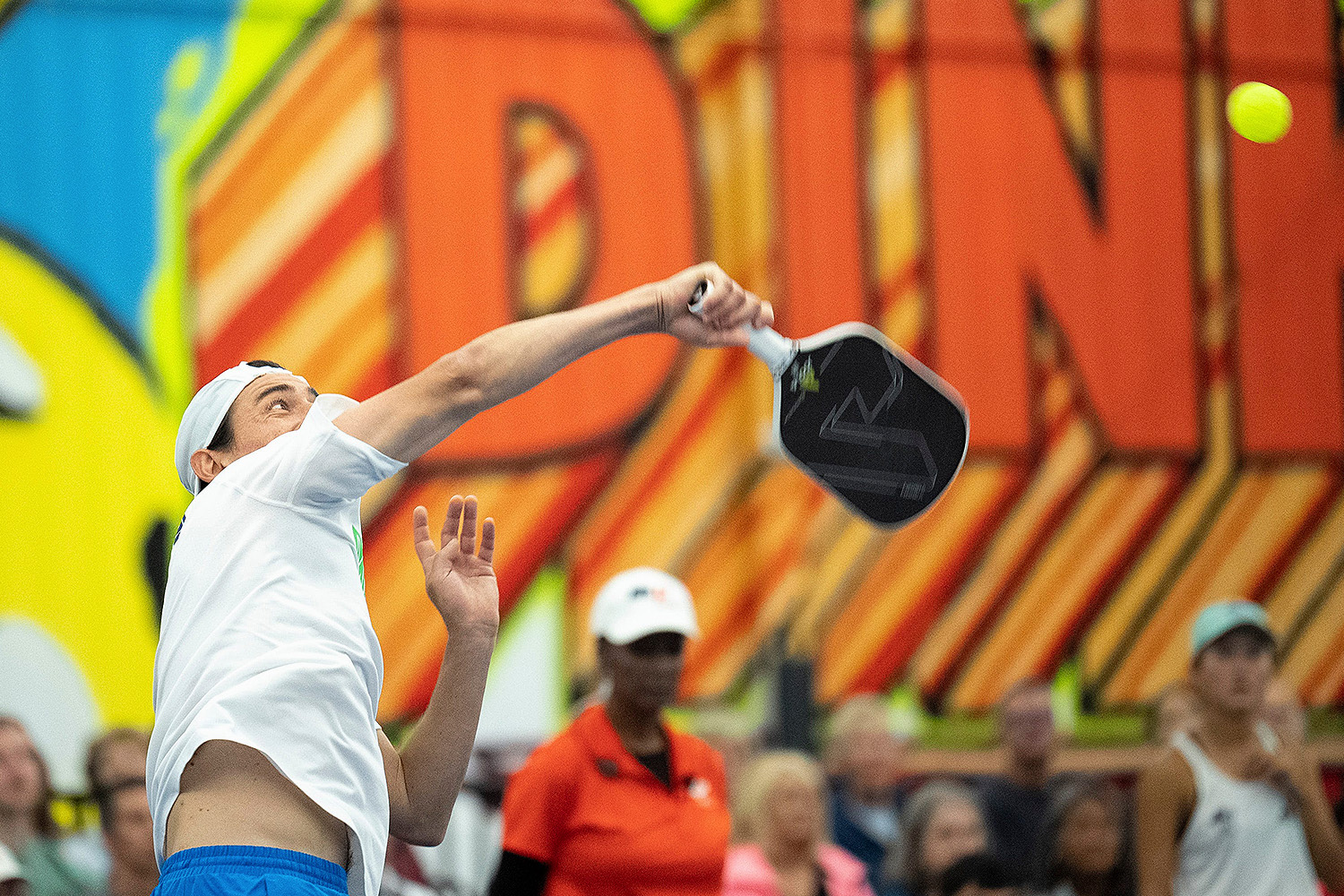 Man server ball in Major Pickleball League match