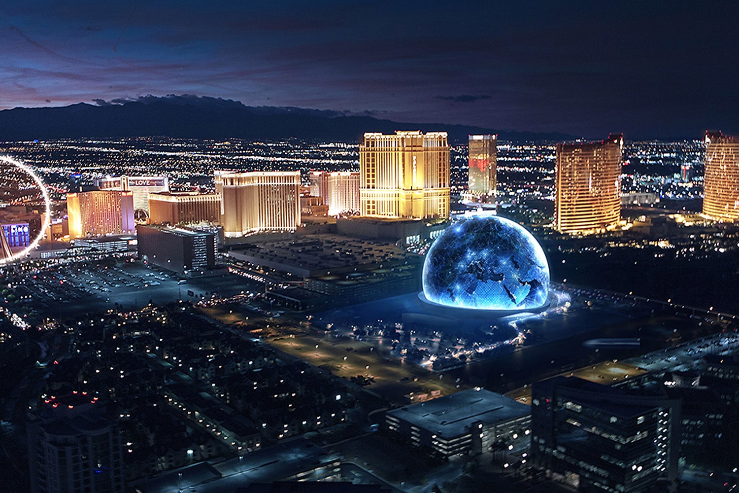 Renderings of the MSG Sphere, a new stadium in Las Vegas 