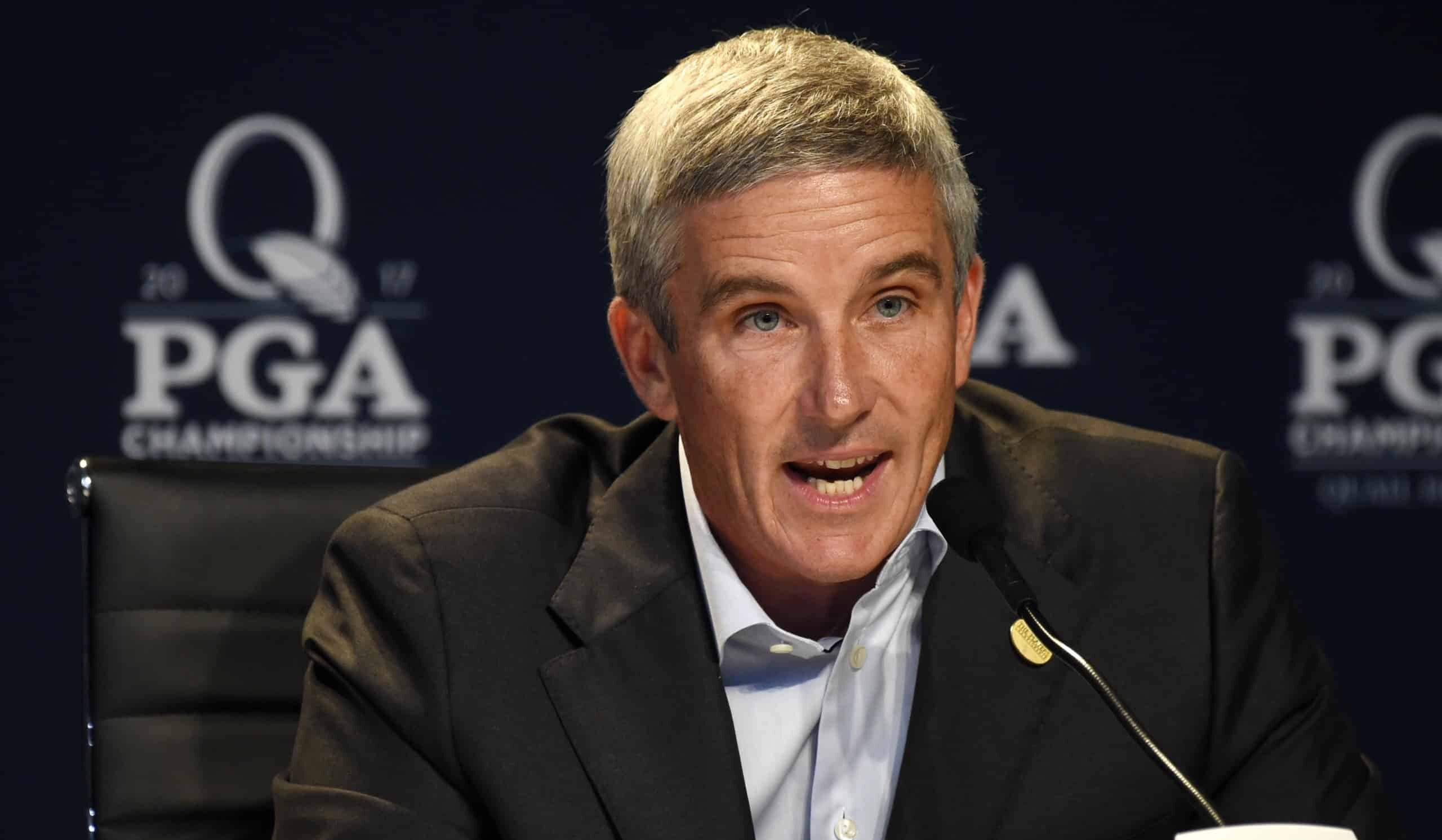 PGA Commissioner Jay Monahan speaks to media ahead of PGA Championship 