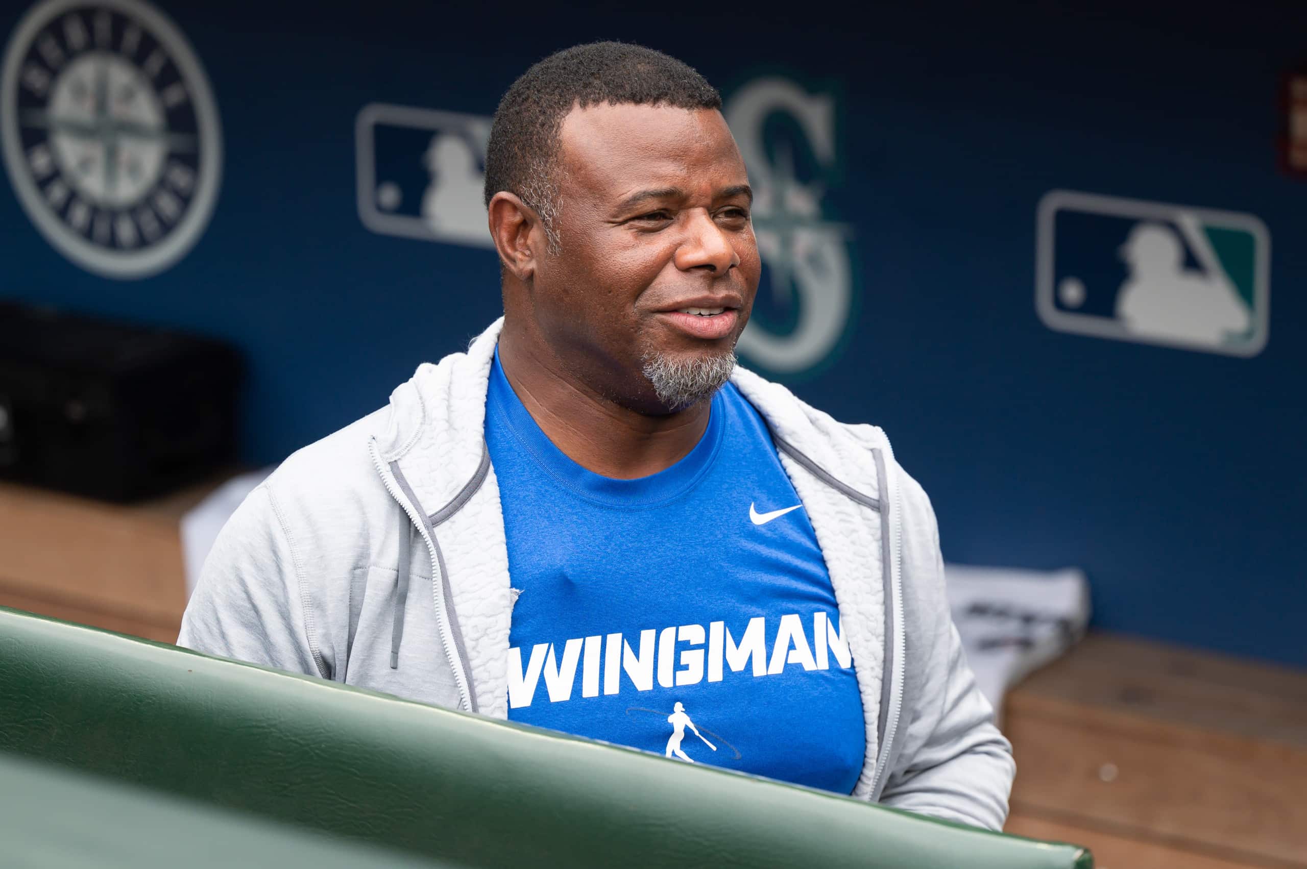 Baseball legend Ken Griffey Jr stands in Seattle Mariners dug-out