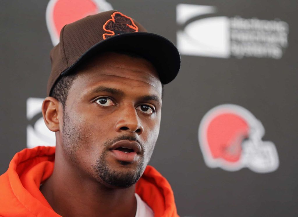 Deshaun Watson speaks to media after being traded to the Cleveland Browns