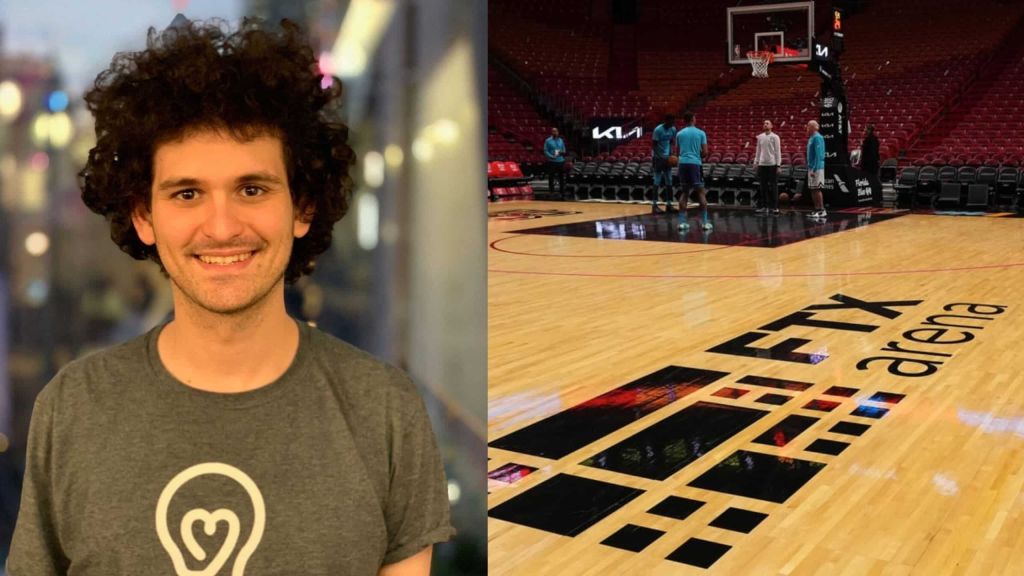 FTX founder Sam Bankman-Fried and FTX logo on NBA court