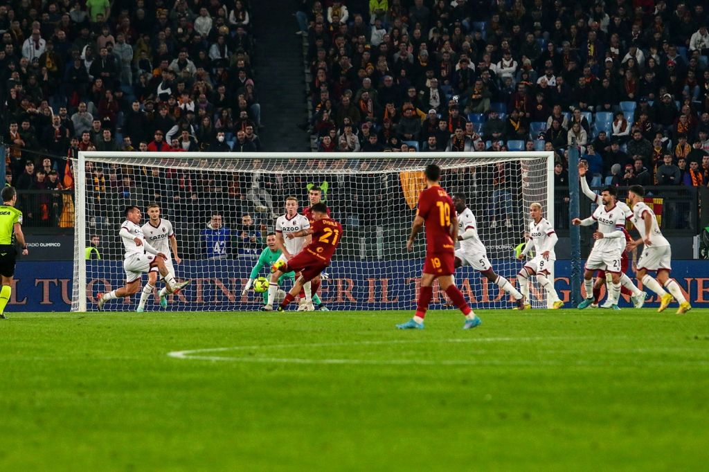 A general view of players and the fans during a Serie A match.