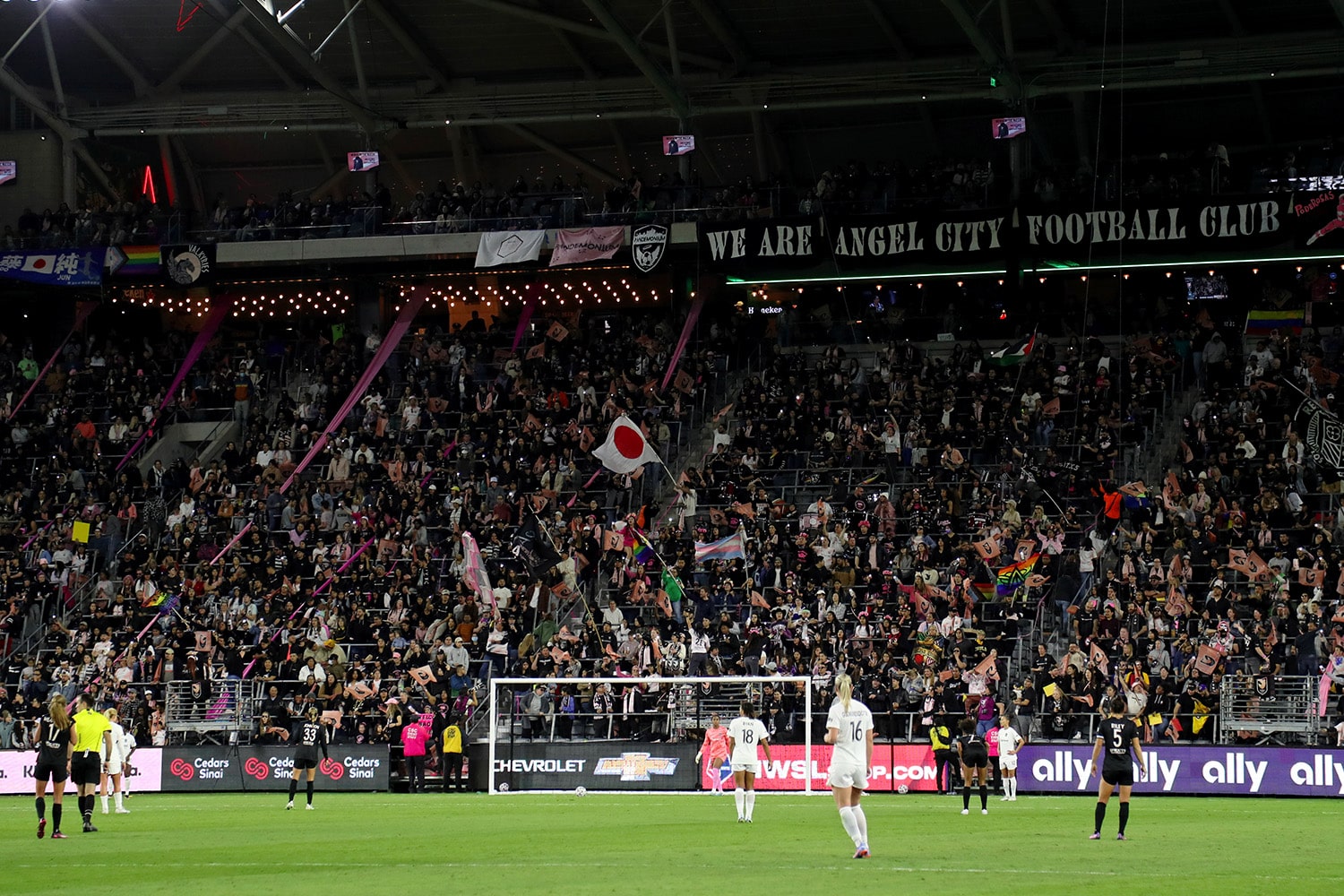 A general view of the field and crowd at Angel City FC versus Gotham FC during the opening weekend of the 2023-24 NWSL season.