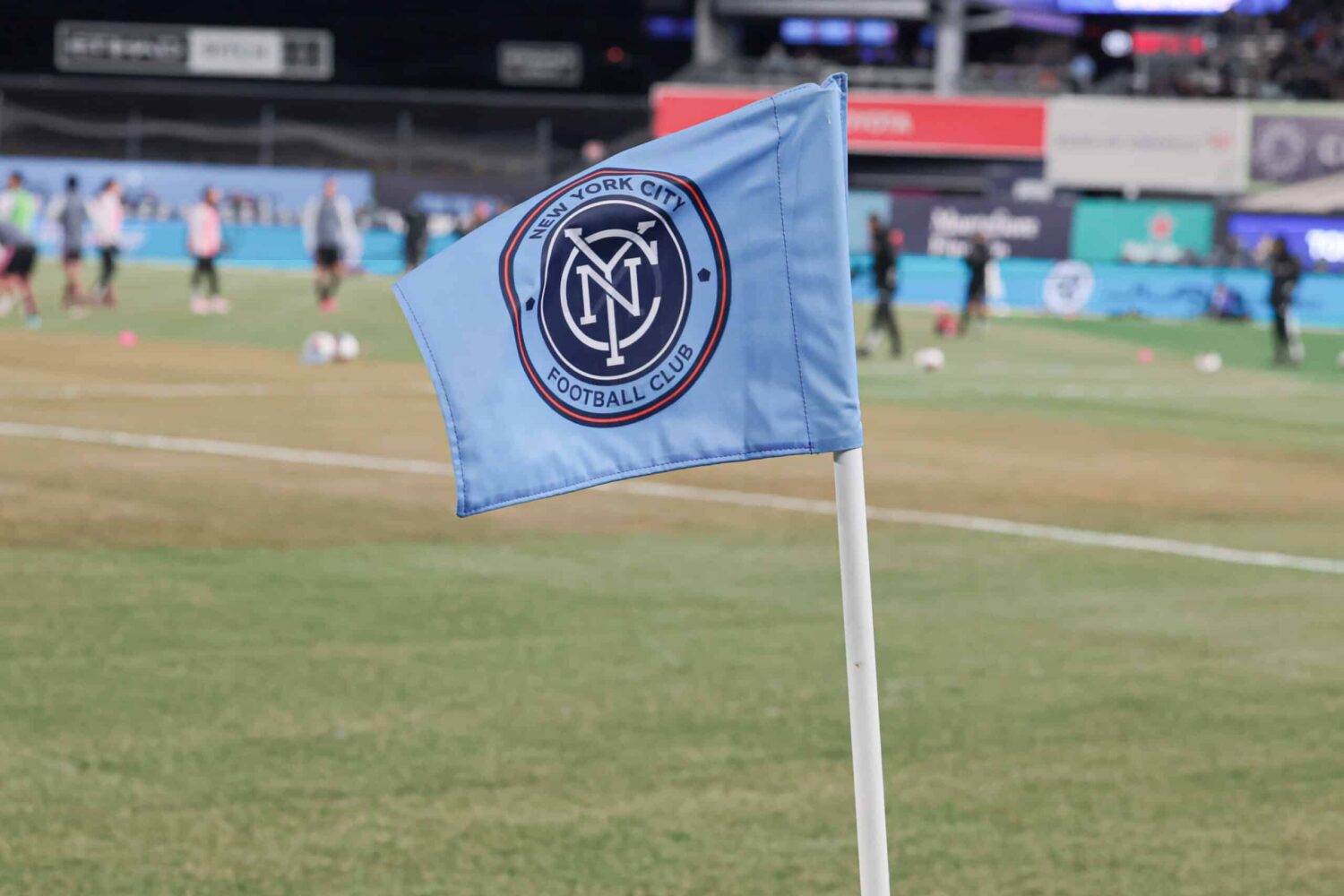 A view of a New York City FC corner flag at Yankee Stadium.