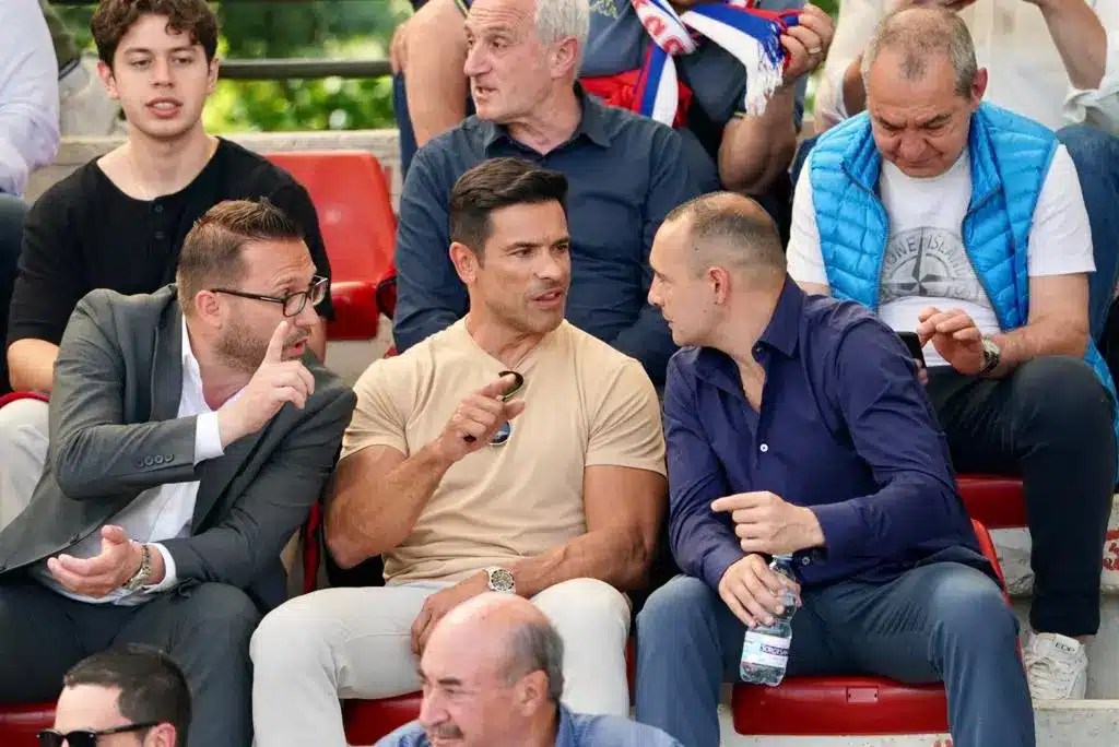 Mark Consuelos and Matt Rizzetta talking during a Campobasso 1919 match.