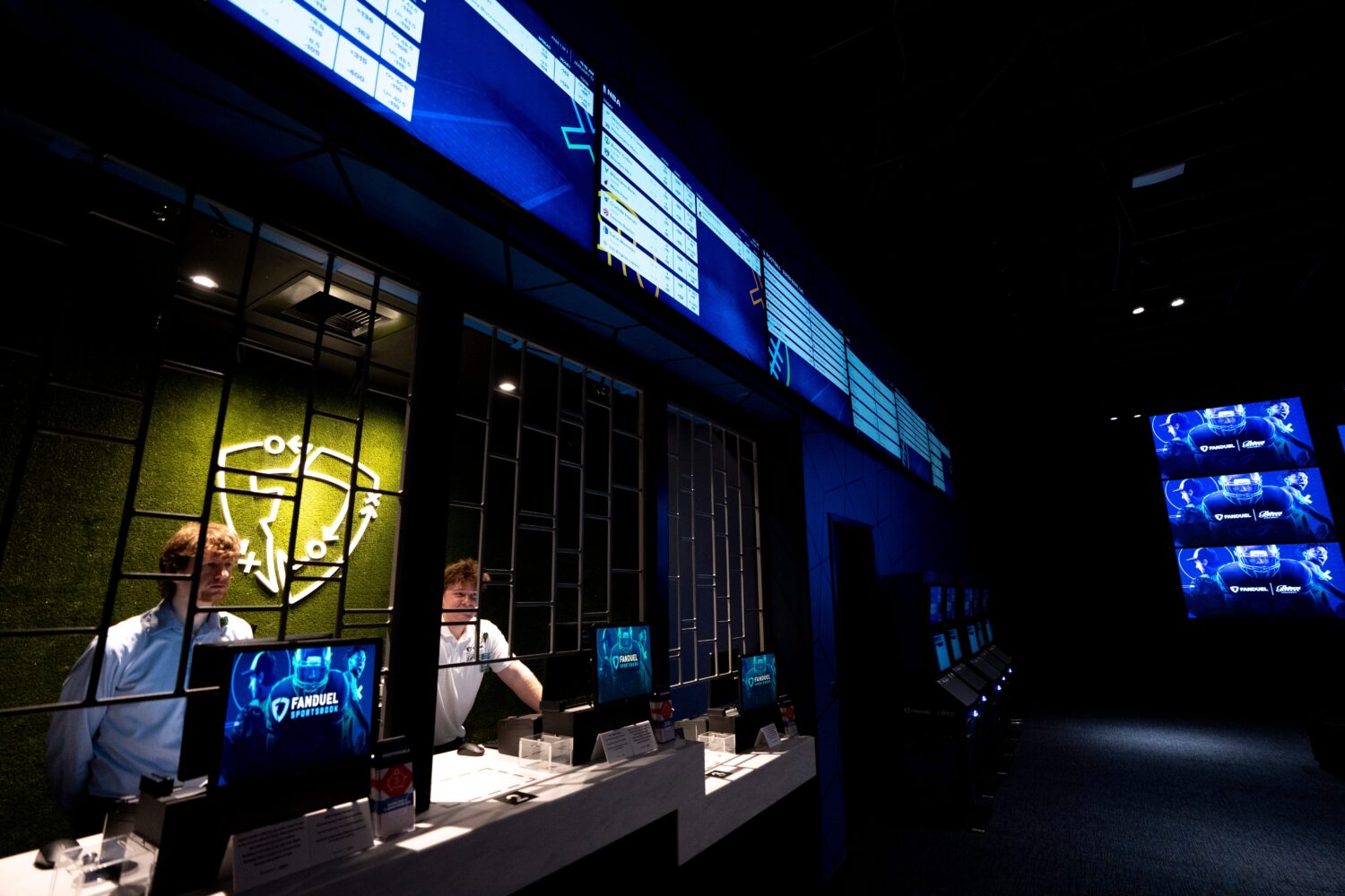 A view of the FanDuel Sportsbook betting area at a casino in Cincinnati.