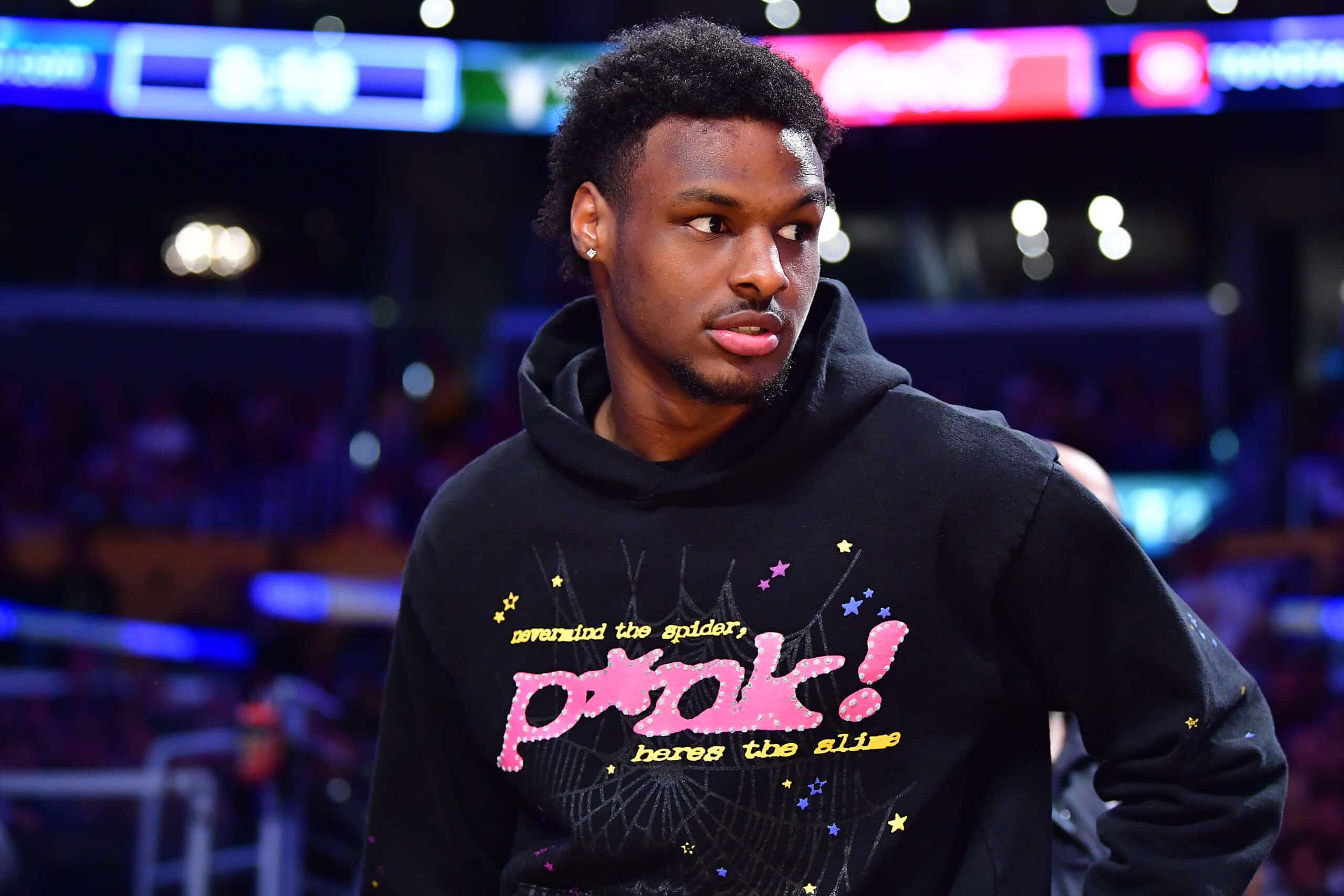 May 6, 2023; Los Angeles, California, USA; Bronny James in attendance as the Los Angeles Lakers play against the Golden State Warriors during the second half in game three of the 2023 NBA playoffs at Crypto.com Arena.