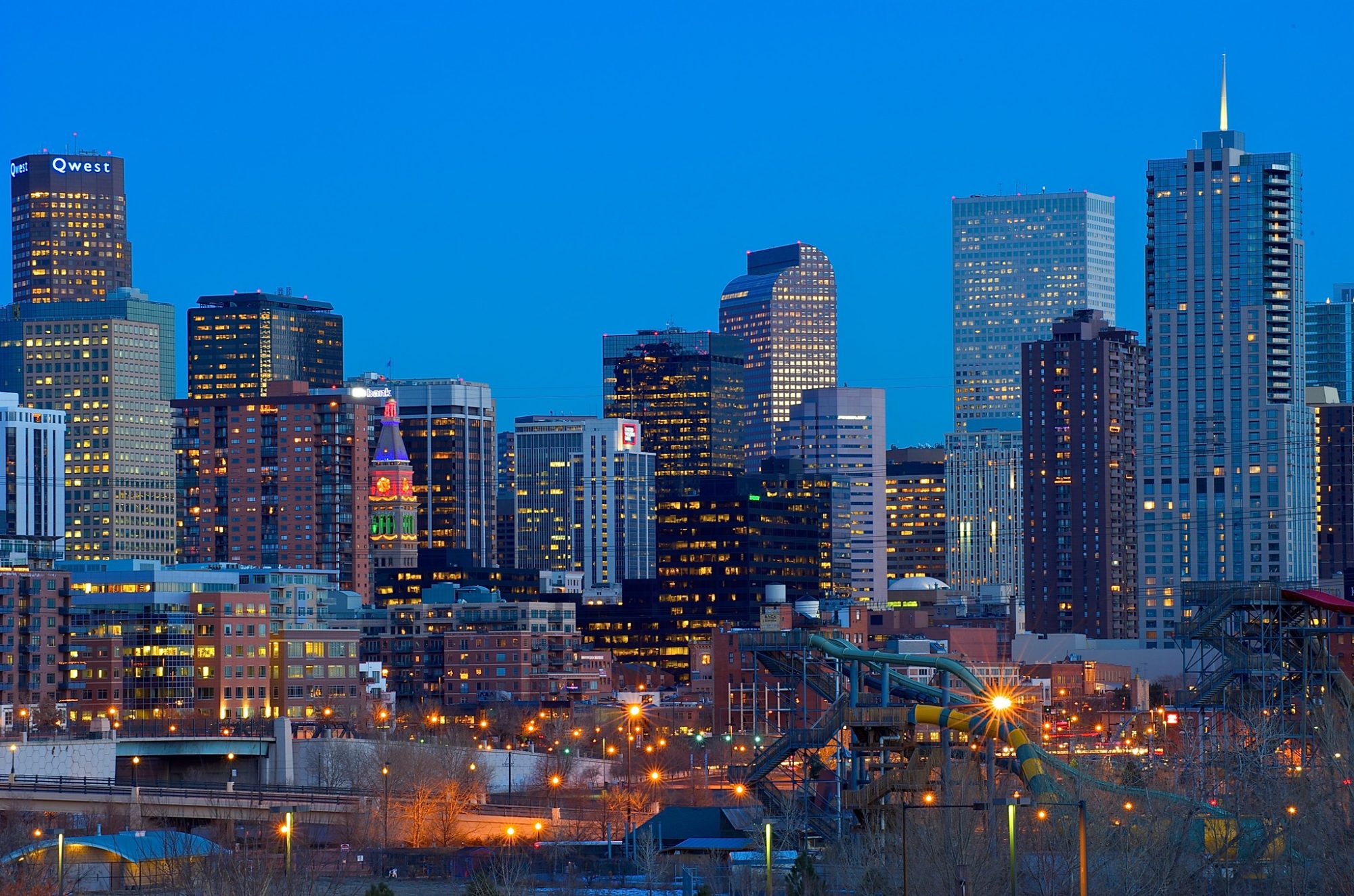 Denver skyline at night