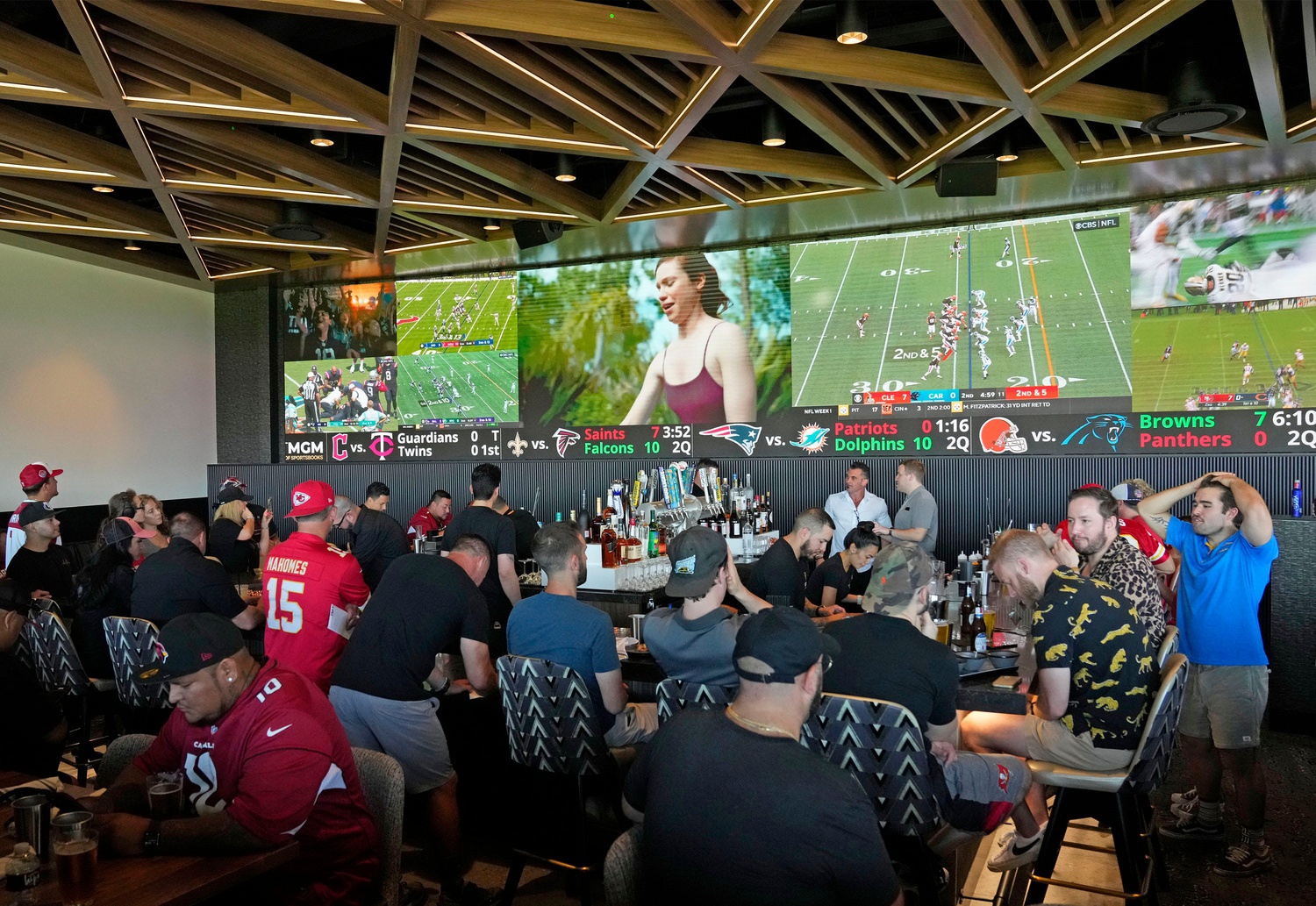 The BetMGM Sportsbook opened for business during the season opener between the Kansas City Chiefs and the Arizona Cardinals on the Great Lawn outside of State Farm Stadium.
