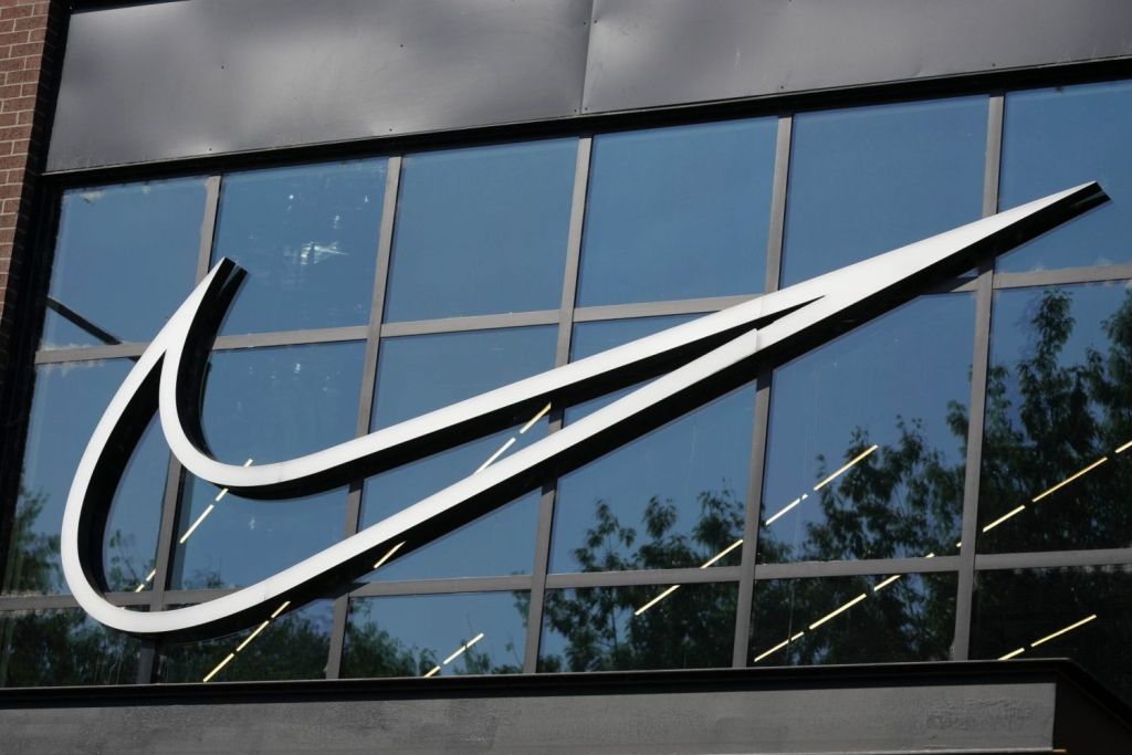 The swoosh logo at Nike Eugene.