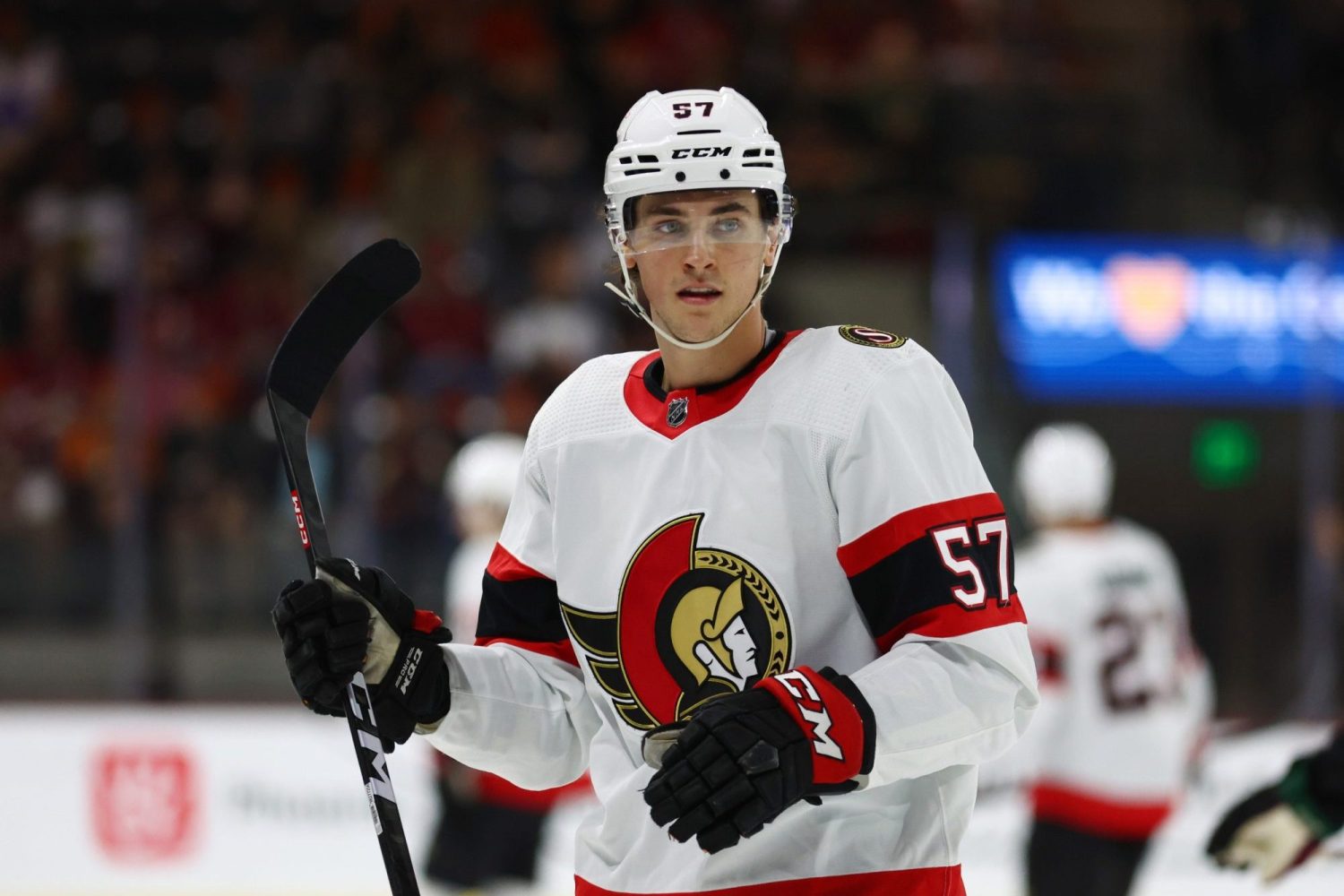 Ottawa Senators center Shane Pinto against the Arizona Coyotes at Mullett Arena.