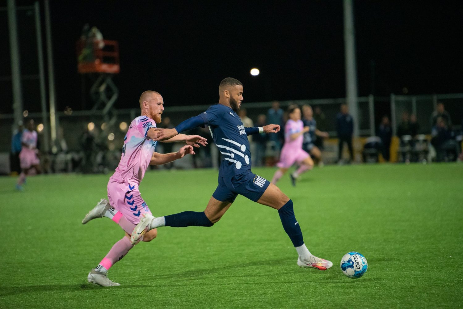 Northern Colorado Hailstorm defender Bruno Rendon brings the ball to the goal during a USL League One playoff match vs. Forward Madison on Saturday, Oct. 21, 2023 at Future Legends Field in Windsor, Colorado.