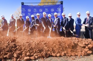 A groundbreaking ceremony was held for the baseball stadium in downtown Spartanburg on Nov. 1, 2023. Here, the official party breaks ground at the event.
