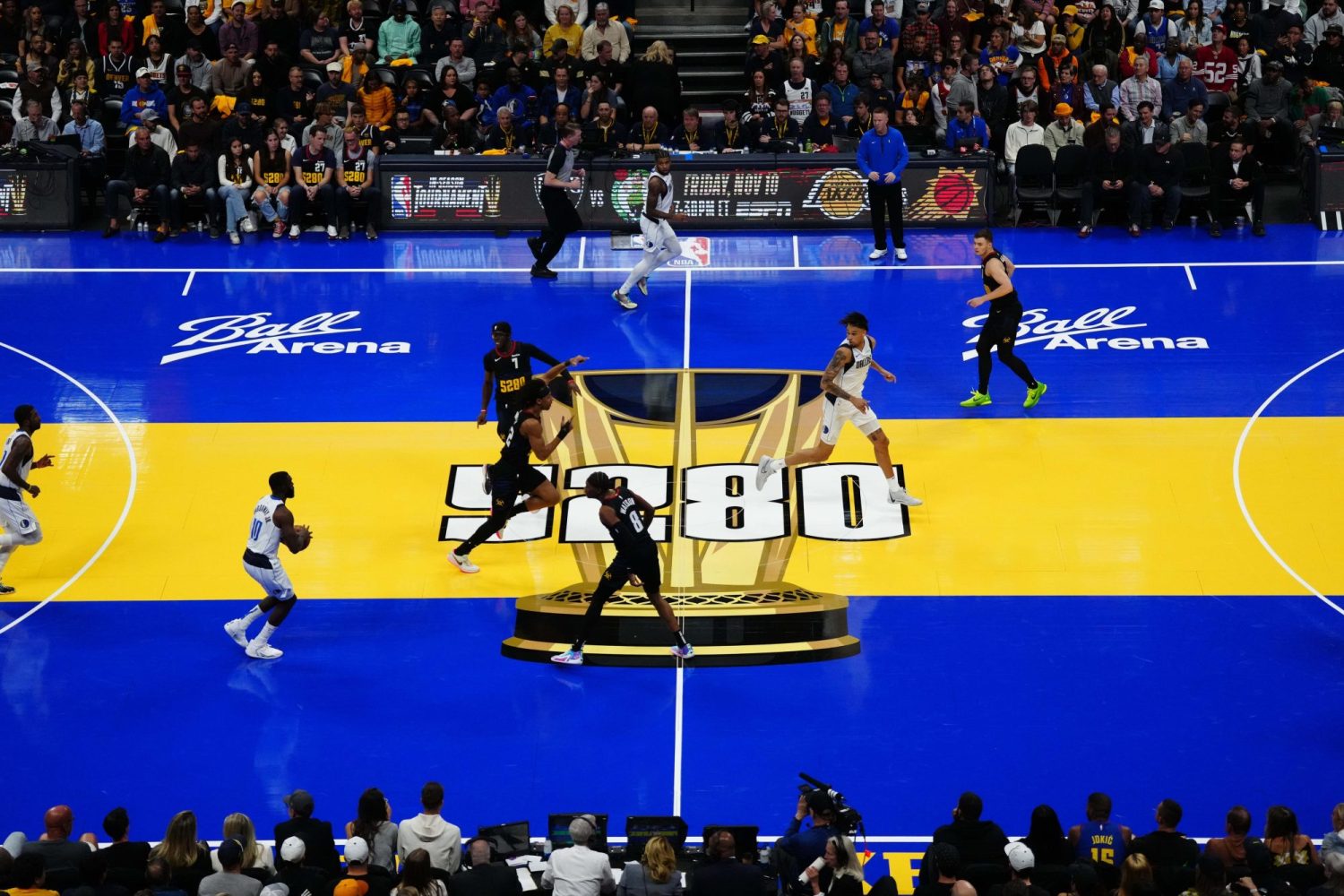 General view of Ball Arena during the first quarter of the In-Season Tournament game between the Dallas Mavericks and the Denver Nuggets at Ball Arena.