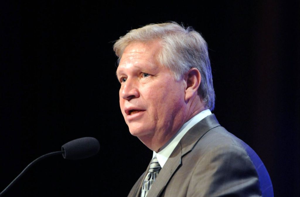 Feb 6, 2010; Hollywood, FL, USA; Chris Mortensen emcees the Super Bowl Breakfast at the Westin Diplomat Resort & Spa.