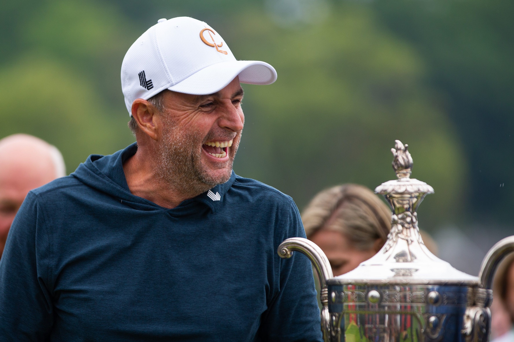 Richard Bland celebrates winning the 2024 KitchenAid Senior PGA Championship at Harbor Shores Golf Club on Sunday, May 26, 2024, in Benton Harbor, MI.