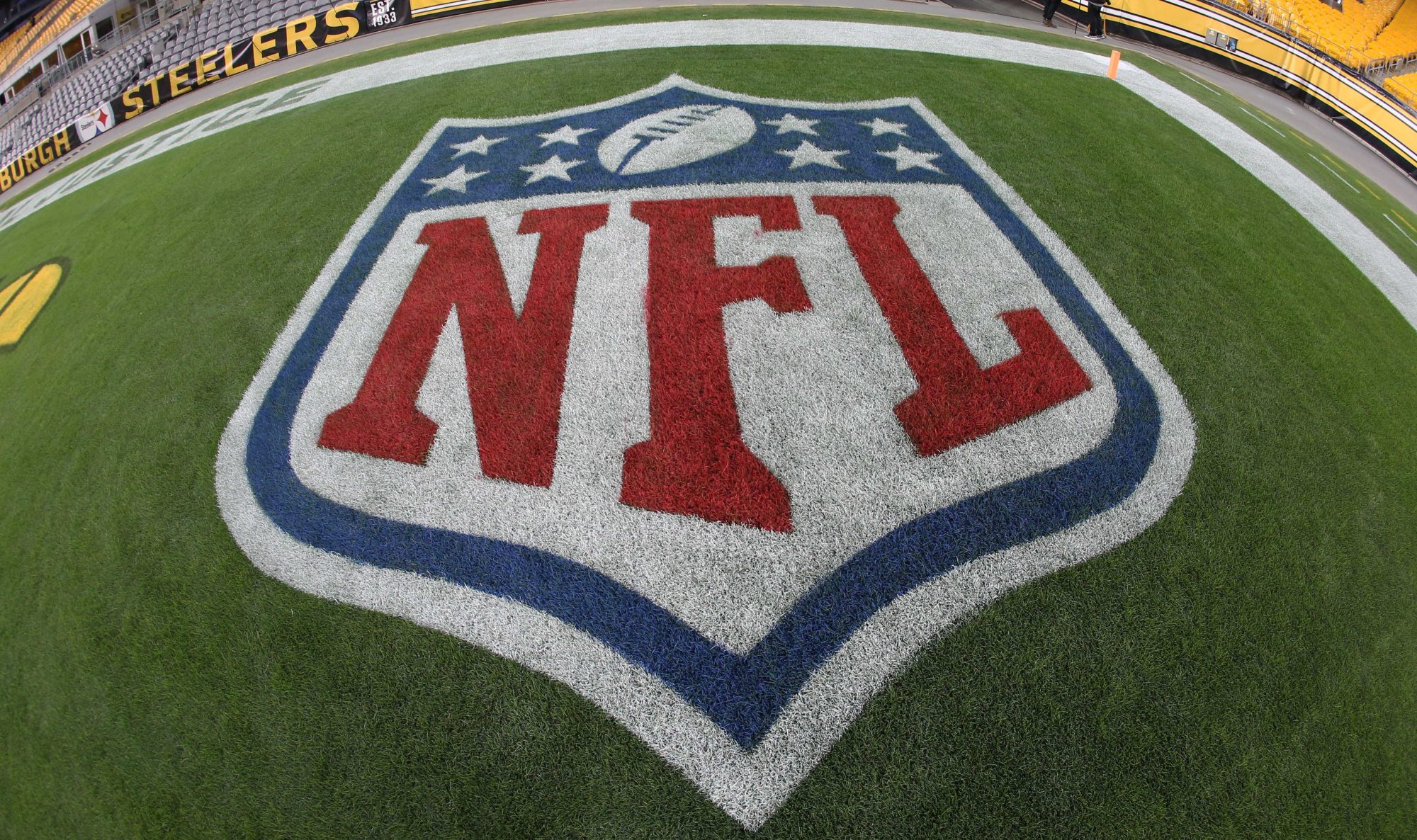 Jan 3, 2022; Pittsburgh, Pennsylvania, USA; General view of the NFL shield logo signage before the Pittsburgh Steelers host the Cleveland Browns at Heinz Field.