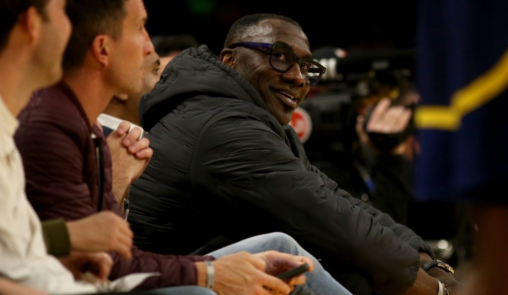 Mar 16, 2024; Los Angeles, California, USA; Shannon Sharpe during the second quarter between the Golden State Warriors and Los Angeles Lakers at Crypto.com Arena.