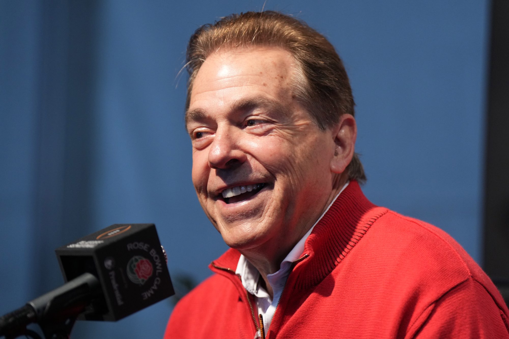 Dec 30, 2023; Pasadena, CA, USA; Alabama Crimson Tide head coach Nick Saban during Rose Bowl media day at Rose Bowl Stadium.