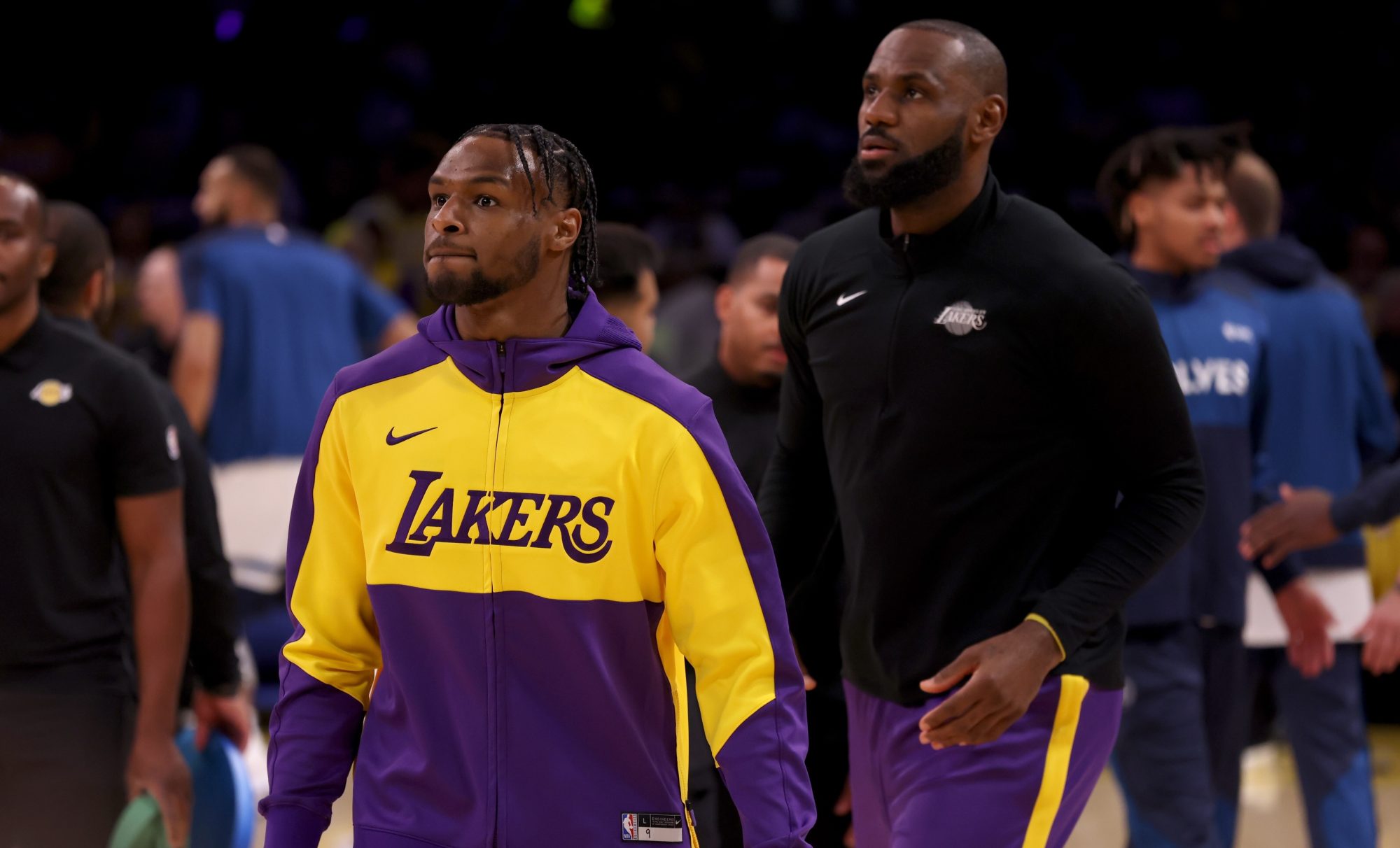 Bronny James (left) and his father, LeBron James