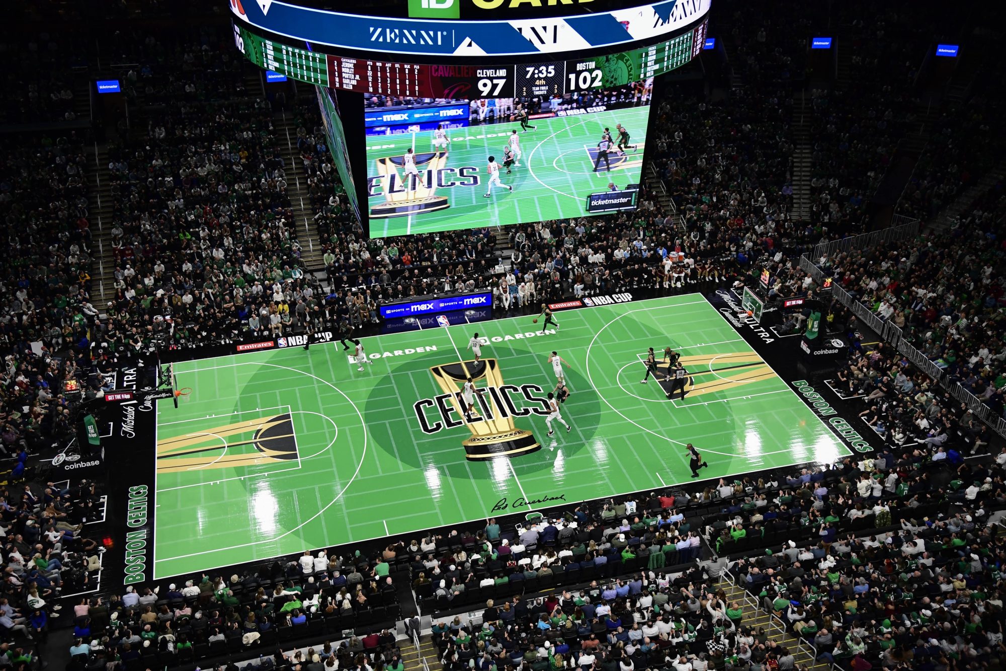 Nov 19, 2024; Boston, Massachusetts, USA; The Boston Celtics and Cleveland Cavaliers play during the second half at TD Garden.