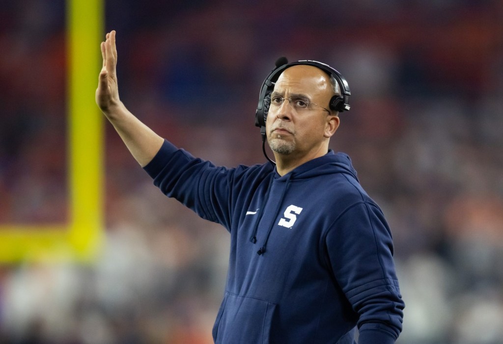 Dec 31, 2024; Glendale, AZ, USA; Penn State Nittany Lions head coach James Franklin against the Boise State Broncos in the Fiesta Bowl at State Farm Stadium.