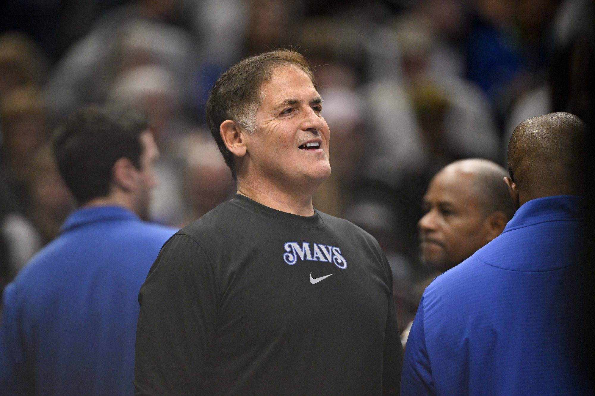 Jan 12, 2025; Dallas, Texas, USA; Mark Cuban looks on during the second quarter between the Dallas Mavericks and the Denver Nuggets at the American Airlines Center.