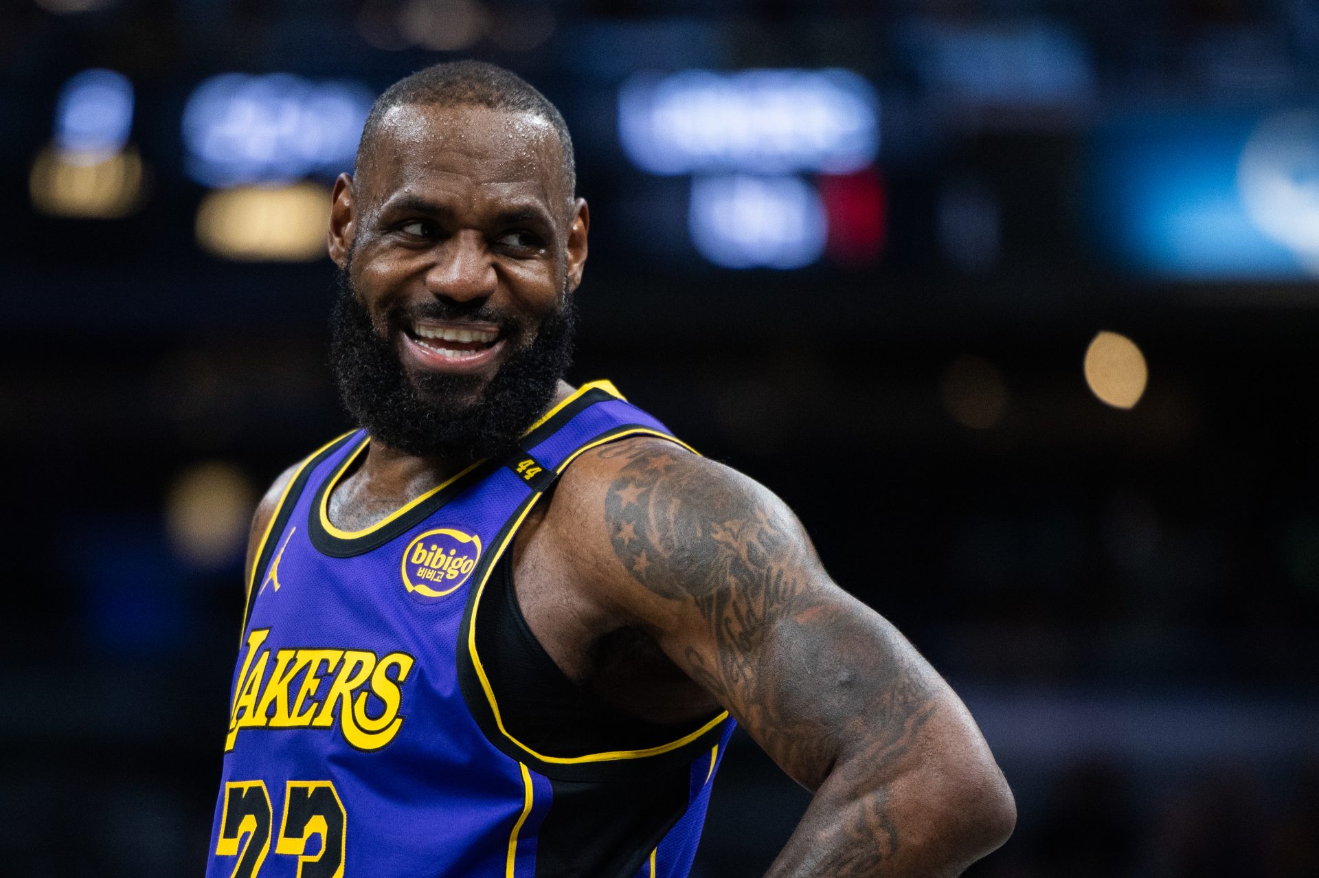 Mar 26, 2025; Indianapolis, Indiana, USA; Los Angeles Lakers forward LeBron James (23) in the first half Indiana Pacers at Gainbridge Fieldhouse.