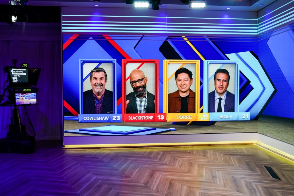 New York, NY - October 26, 2020 - South Street Seaport Studios: Tim Cowlishaw, Kevin Blackistone, Pablo Torre and Frank Isola on the screen during Around the Horn.