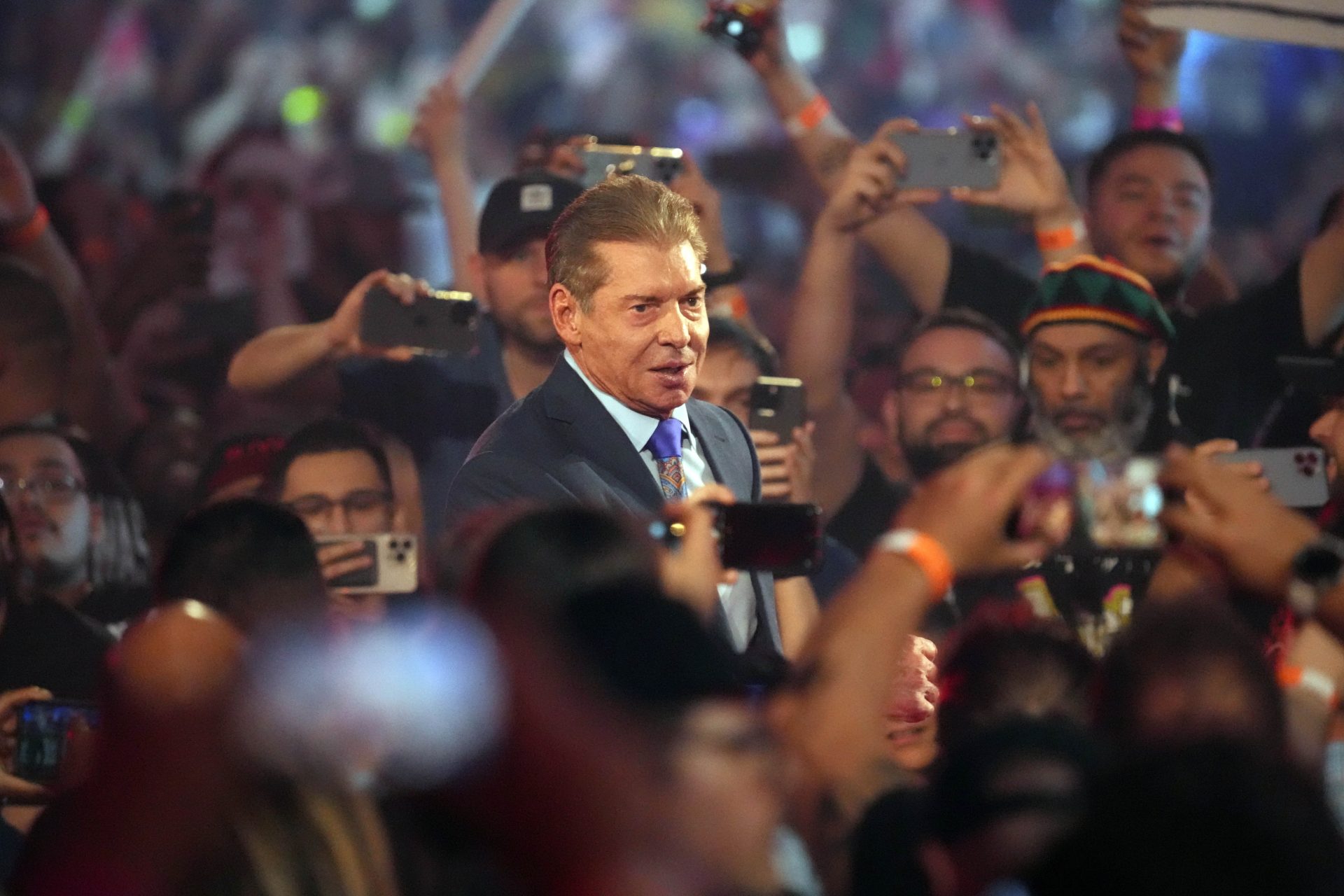 Apr 3, 2022; Arlington, TX, USA; WWE owner Vince McMahon enters the arena during WrestleMania at AT&T Stadium.