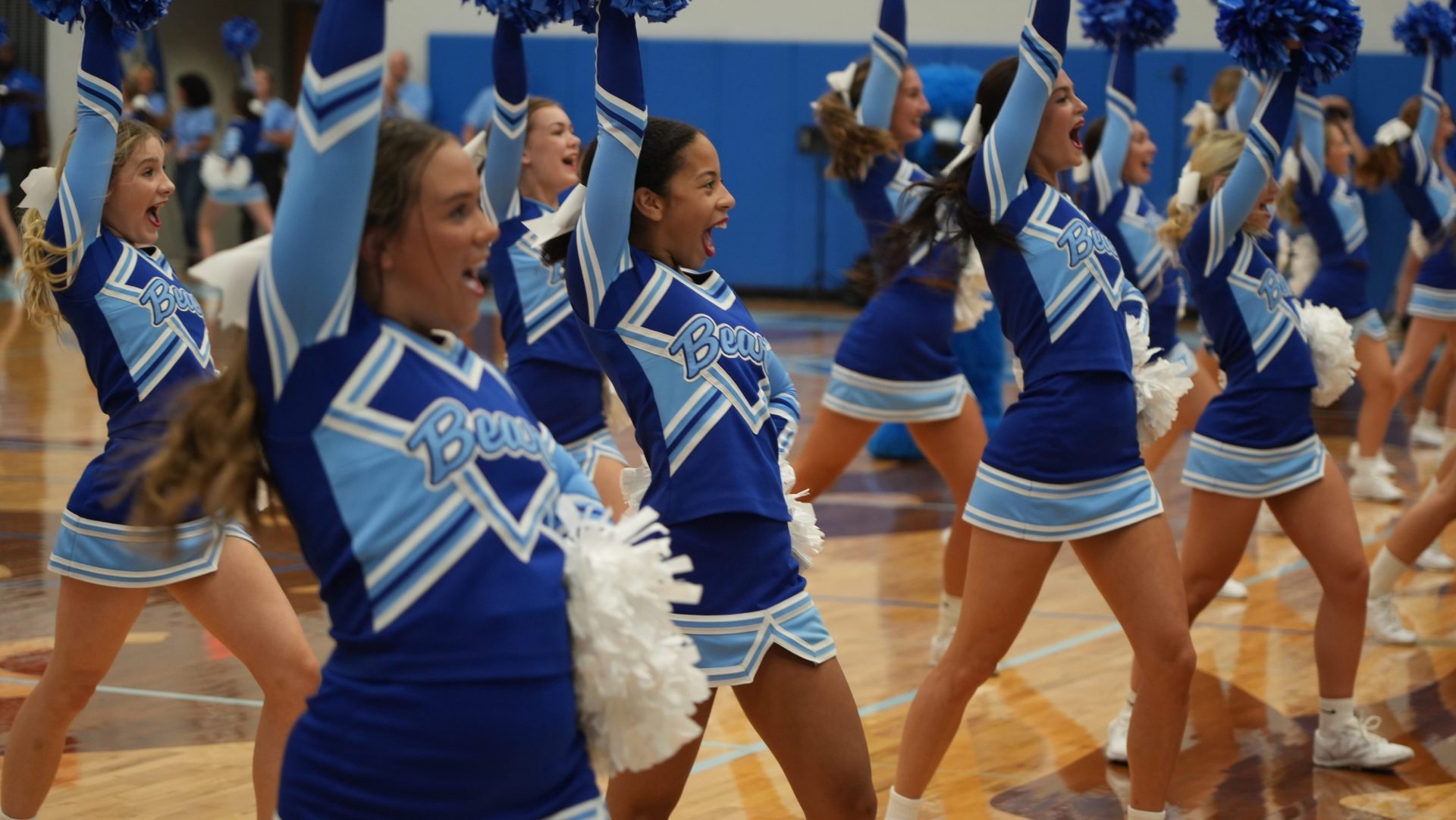Cheerleaders lead more than 1,700 Olentangy Berlin High School students during an Aug. 19 pep rally at the school as they celebrate being named America's "Most Spirited High School" by Varsity Brands.