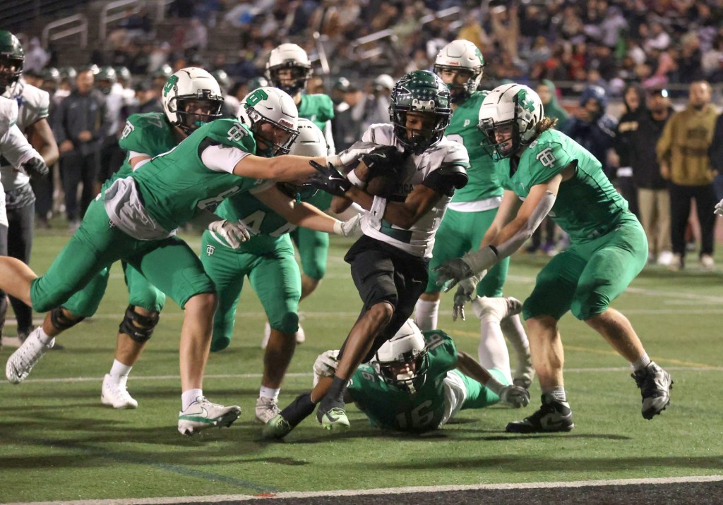 Pacifica's Alijah Royster breaks through the Thousand Oaks defense to score a touchdown during their CIF-SS Division 4 semifinal game at Thousand Oaks on Friday, Nov. 22, 2024. Pacifica won 28-16.