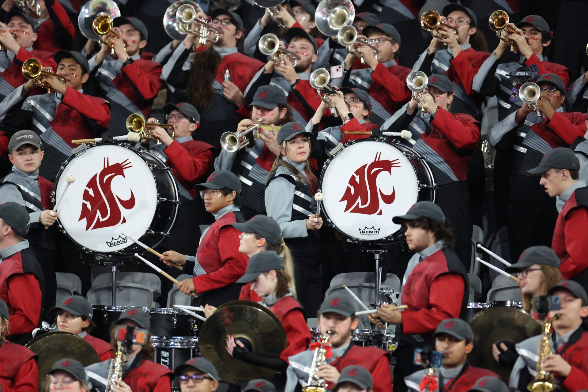 Dec 27, 2024; San Diego, CA, USA; The Washington State Cougars ban perform during the second half at the Holiday Bowl at Snapdragon Stadium. Mandatory Credit: