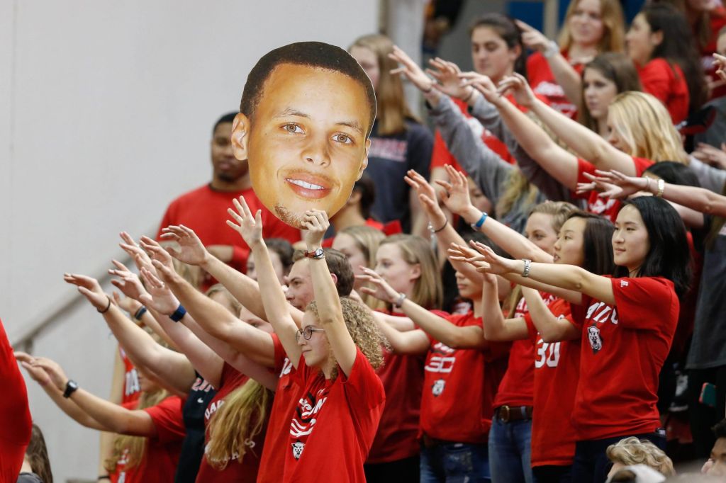 Jan 24, 2017; Davidson, NC, USA; The Davidson Wildcats student section cheers during the first half against the Duquesne Dukes at McKillop Court at John M. Belk Arena. Davidson defeated Duquesne 74-60.