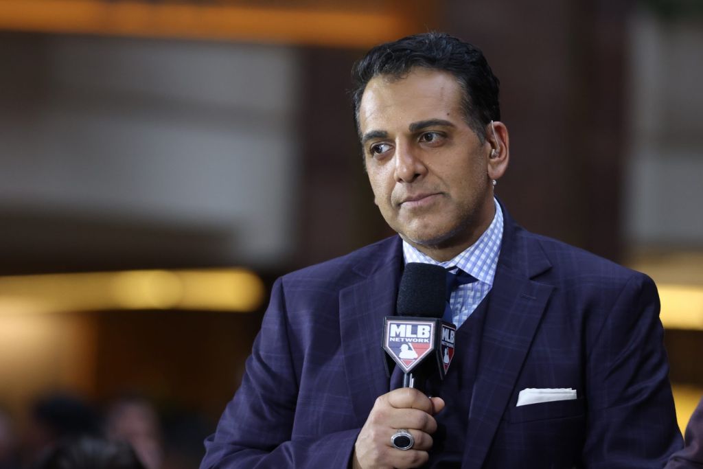 Dec 10, 2024; Dallas, TX, USA; MLB Network host Adnan Virk on the set at the Hilton Anatole during the 2024 MLB Winter Meetings.