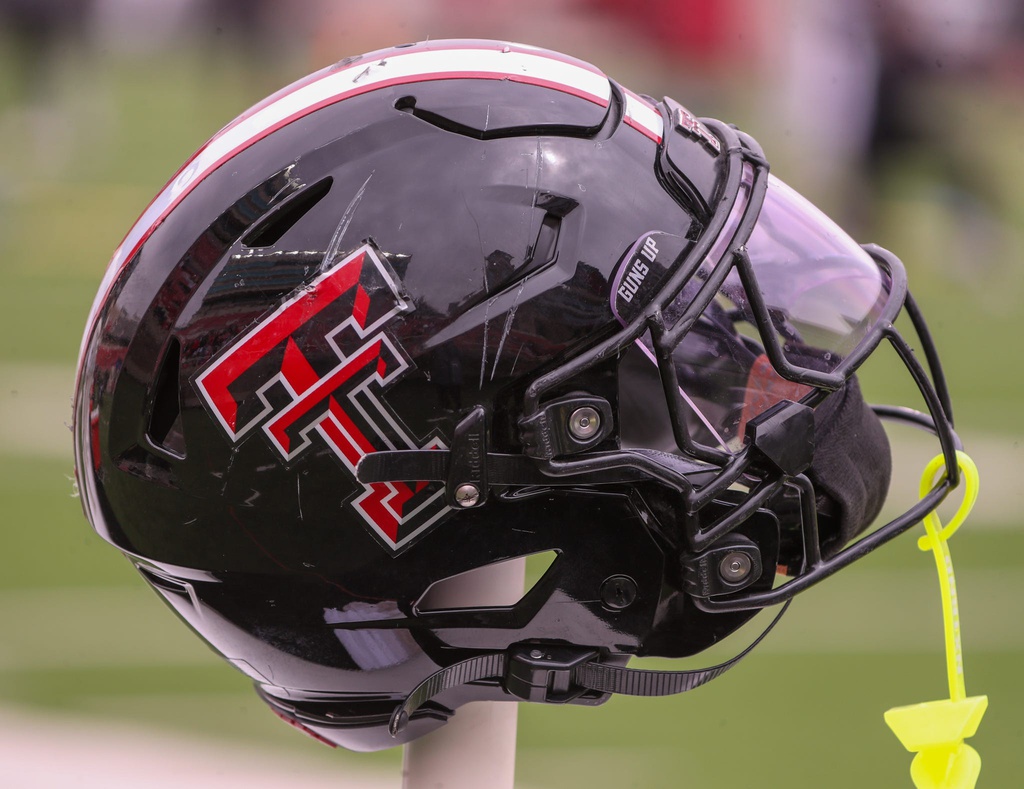 A helmt is seen during the Texas Tech football team's spring game, Saturday, April 19, 2025, at Jones AT&T Stadium.