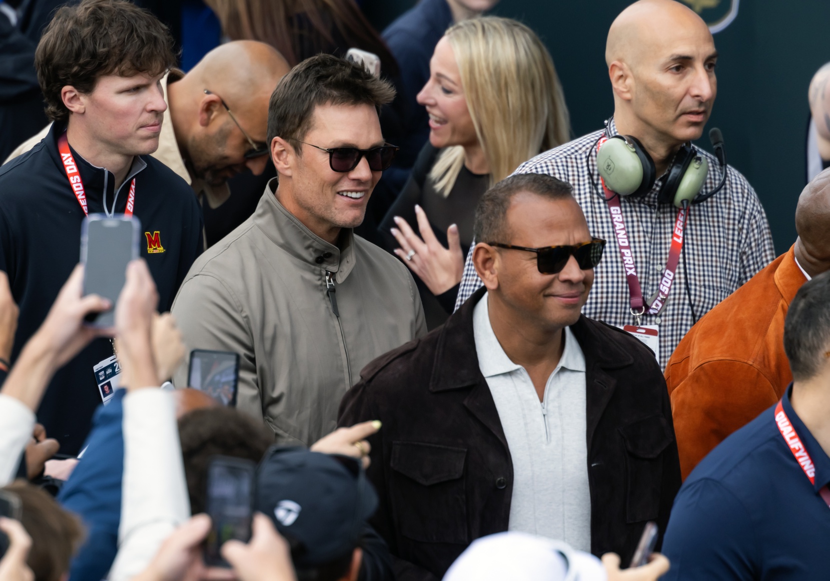 May 25, 2025; Indianapolis, Indiana, USA; Alex Rodriguez (right) with Tom Brady in attendance during the 109th Running of the Indianapolis 500 at Indianapolis Motor Speedway.