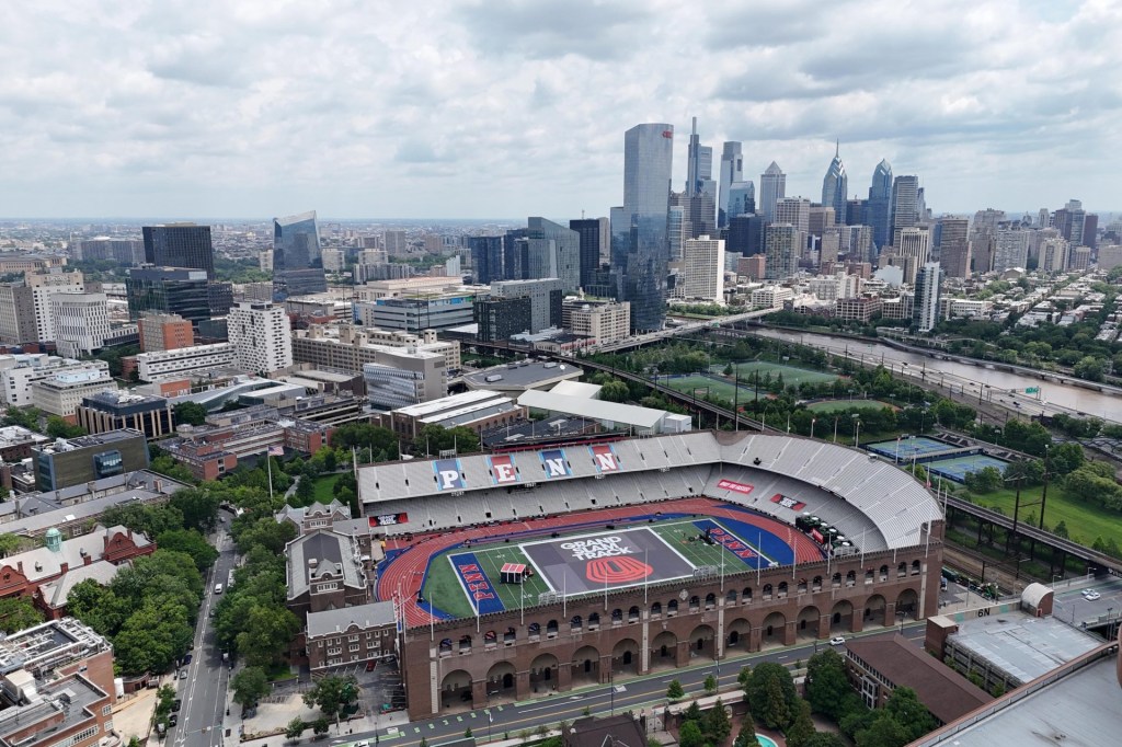 May 31, 2025; Philadelphia, PA, USA; An aerial view of Franklin Field at the University of Pennsylvania during the Grand Slam Track Philadelphia