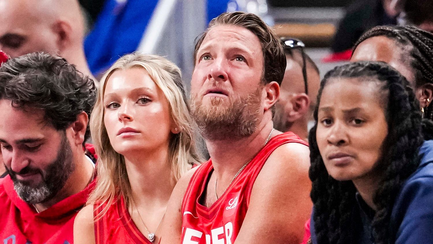 Barstool Sports founder Dave Portnoy looks up at the scoreboard Saturday, May 17, 2025, during a game between the Indiana Fever and the Chicago Sky at Gainbridge Fieldhouse in Indianapolis. The Indiana Fever defeated the Chicago Sky, 93-58.