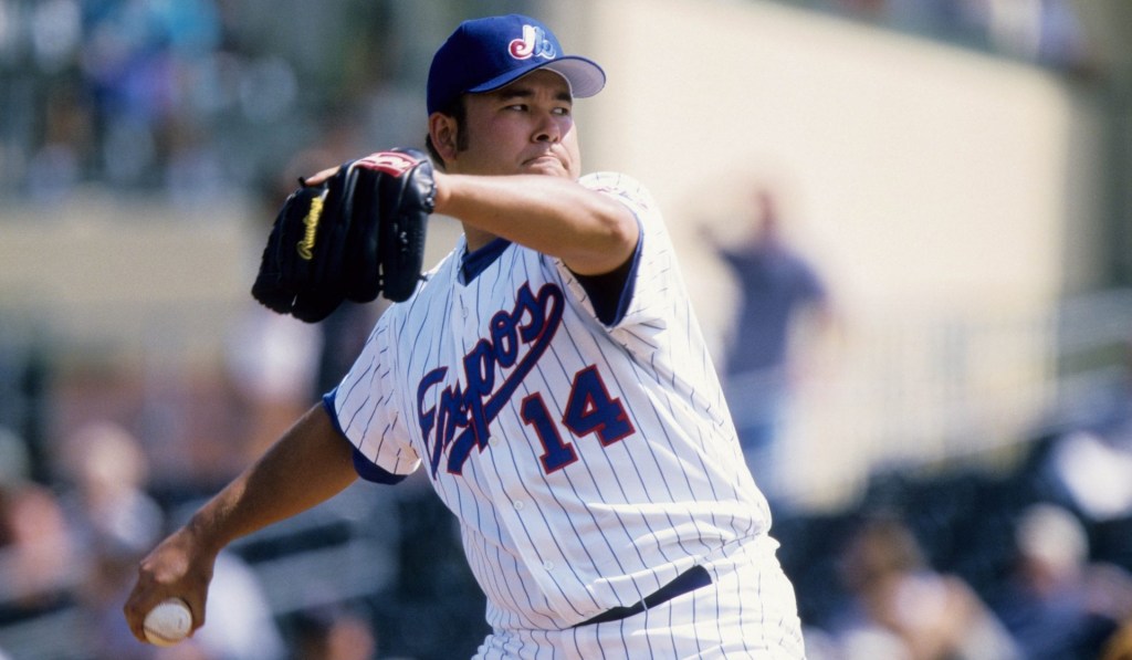 2000, Jupiter, FL, USA; FILE PHOTO; Montreal Expos pitcher Hideki Irabu in action on the mound against the New York Mets at Roger Dean Stadium during Spring Training