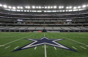 Nov 30, 2017; Arlington, TX, USA; General overall view of the Dallas Cowboys logo at midfield during an NFL football game between the Washington Redskins and the Cowboys at AT&T Stadium.