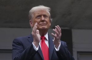 Sep 7, 2025; Flushing, NY, USA; President Donald Trump prior to the final of mens singles at Billie Jean King National Tennis Center.