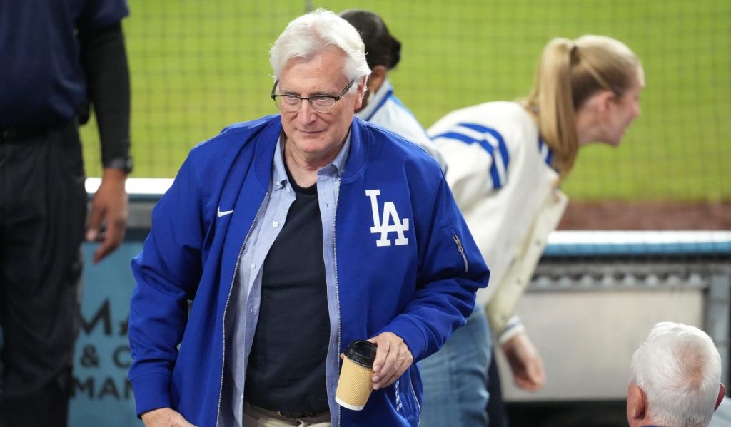 Oct 29, 2025; Los Angeles, California, USA; Los Angeles Dodgers co-owner Mark Walter looks on in the eighth inning between the Toronto Blue Jays and the Los Angeles Dodgers during game five of the 2025 MLB World Series at Dodger Stadium.