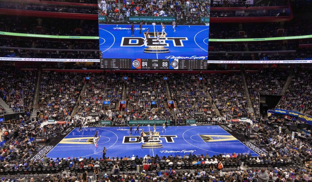 Nov 28, 2025; Detroit, Michigan, USA; A general view Little Caesars Arena in the second half of the annual in-season NBA Cup tournament.